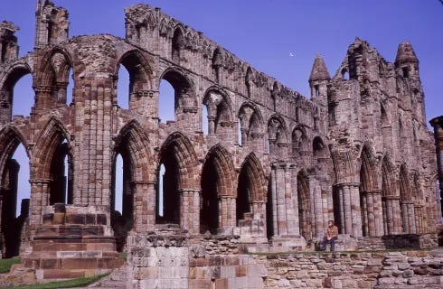 Gregg visiting the spectacular ruins of Whitby Abbey in northeast England.