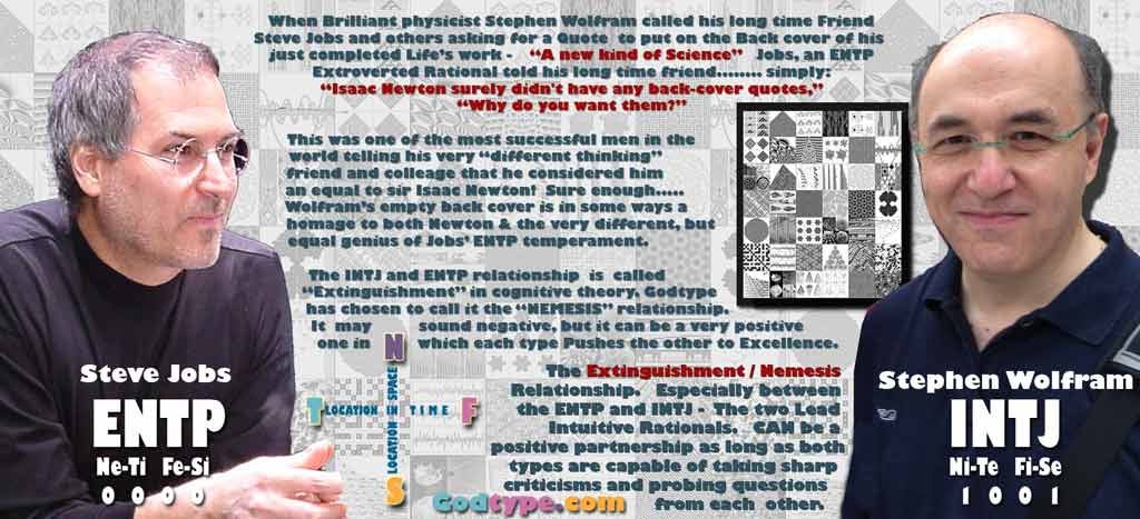 Steve Jobs-ENTP Stephen Wolfram-INTJ. The Extenguishment / NEMESIS relationship
