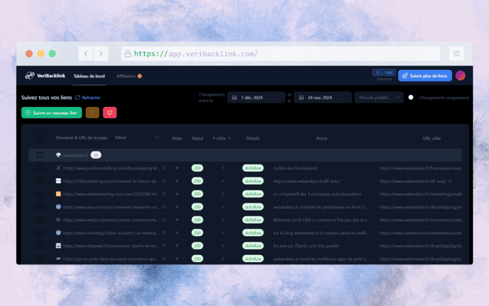 Dashboard VeriBacklink