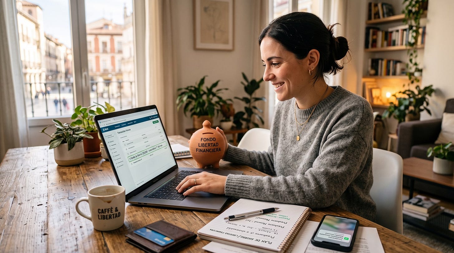 Mujer preahorrando dinero en un fondo de libertad financiera para su futuro económico. Mujer preahorrando dinero en un fondo de libertad financiera para su futuro económico.