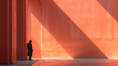 A monochromatic image of a person leaning against a brick wall, with the wall's texture and shadows sharply defined