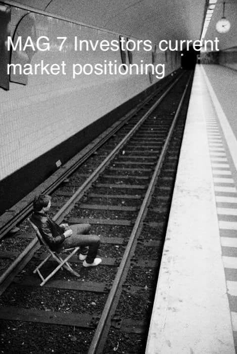 Person sitting on subway tracks in underground station with MAG 7 investors text overlay Person sitting on subway tracks in underground station with MAG 7 investors text overlay