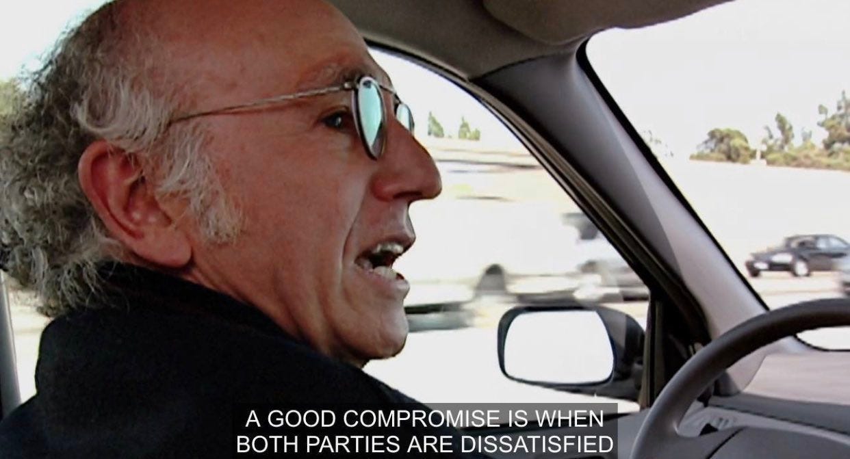 reactions on X: "larry david a good compromise is when both parties are  dissatisfied https://t.co/3igGGGK59U" / X
