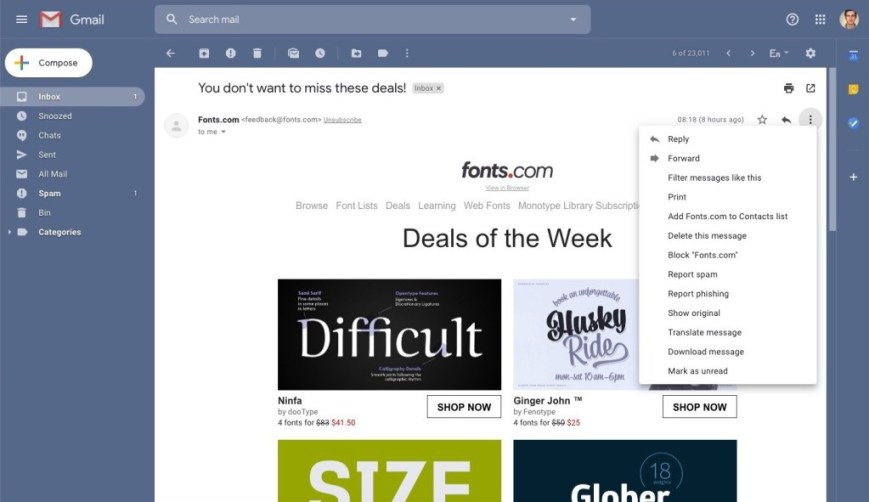Progressive Disclosure example from Gmail