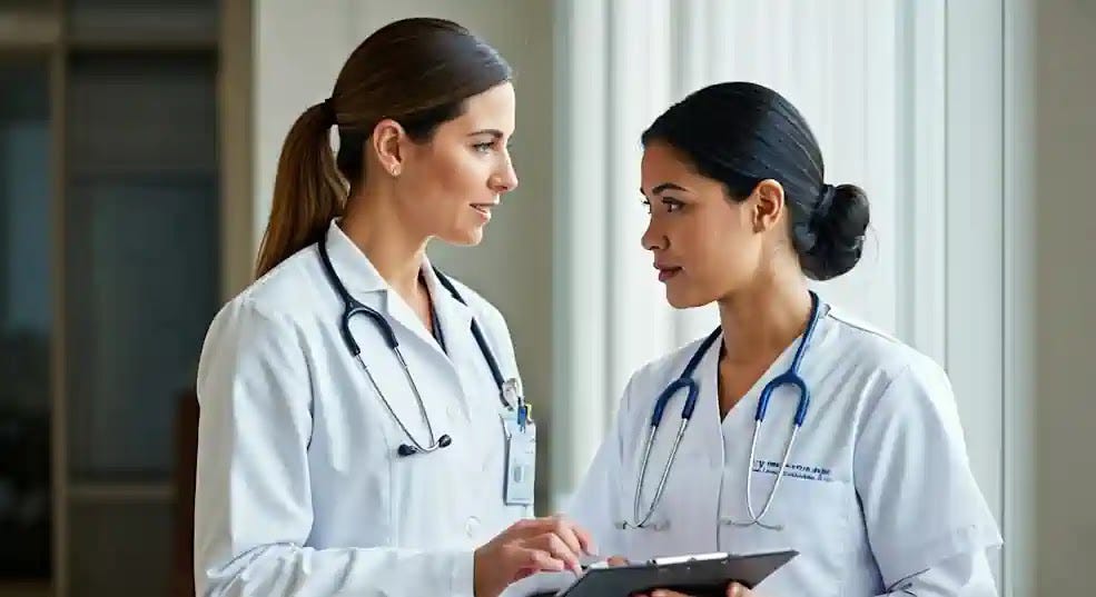 A Nurse Practitioner and a Physician Assistant discuss patient care options.