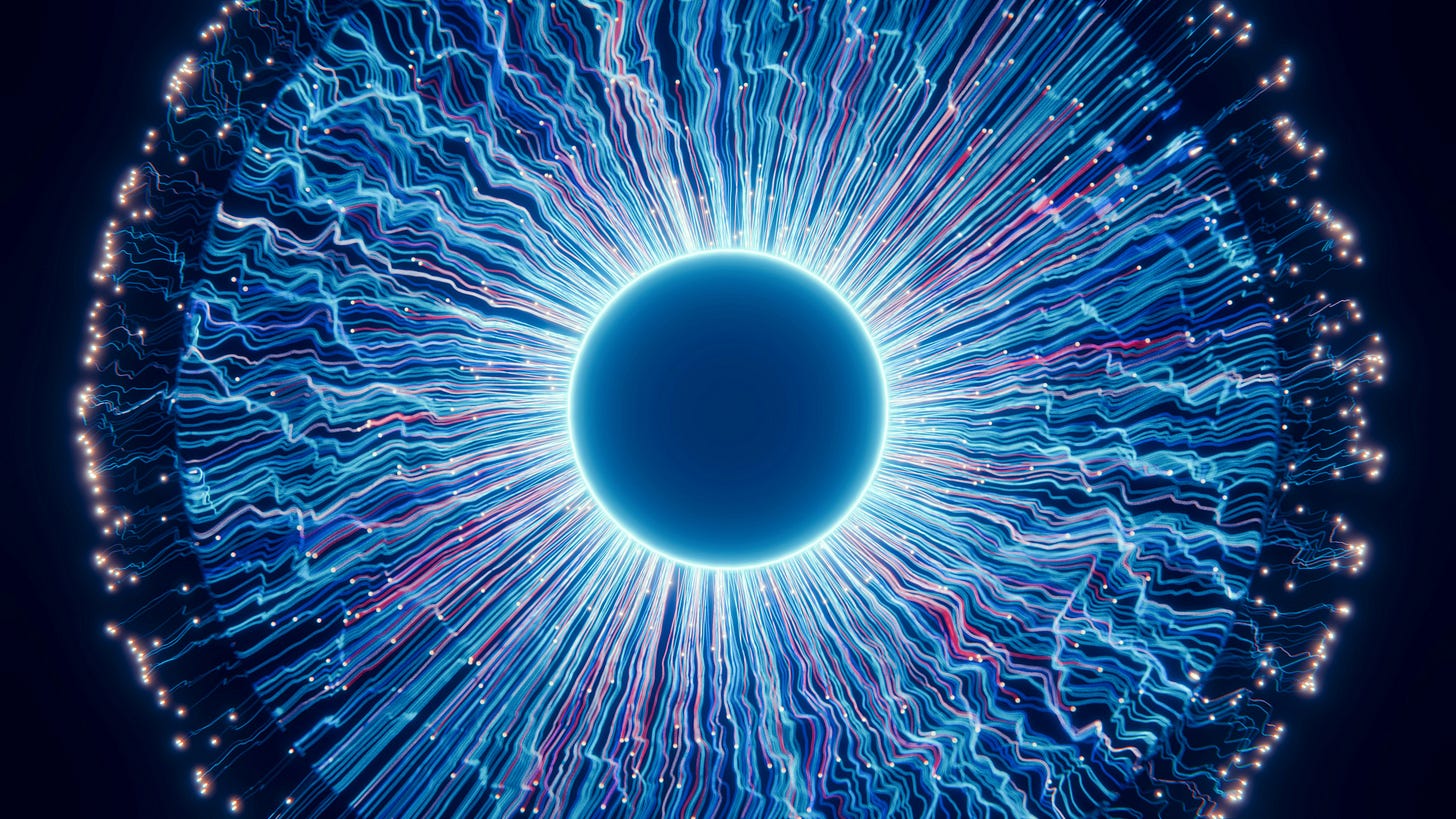 Light filaments arranged to look like the iris of an eye