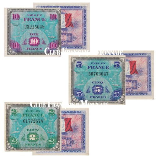 Set de 3 billets drapeaux 1944 Set de 3 billets drapeaux 1944