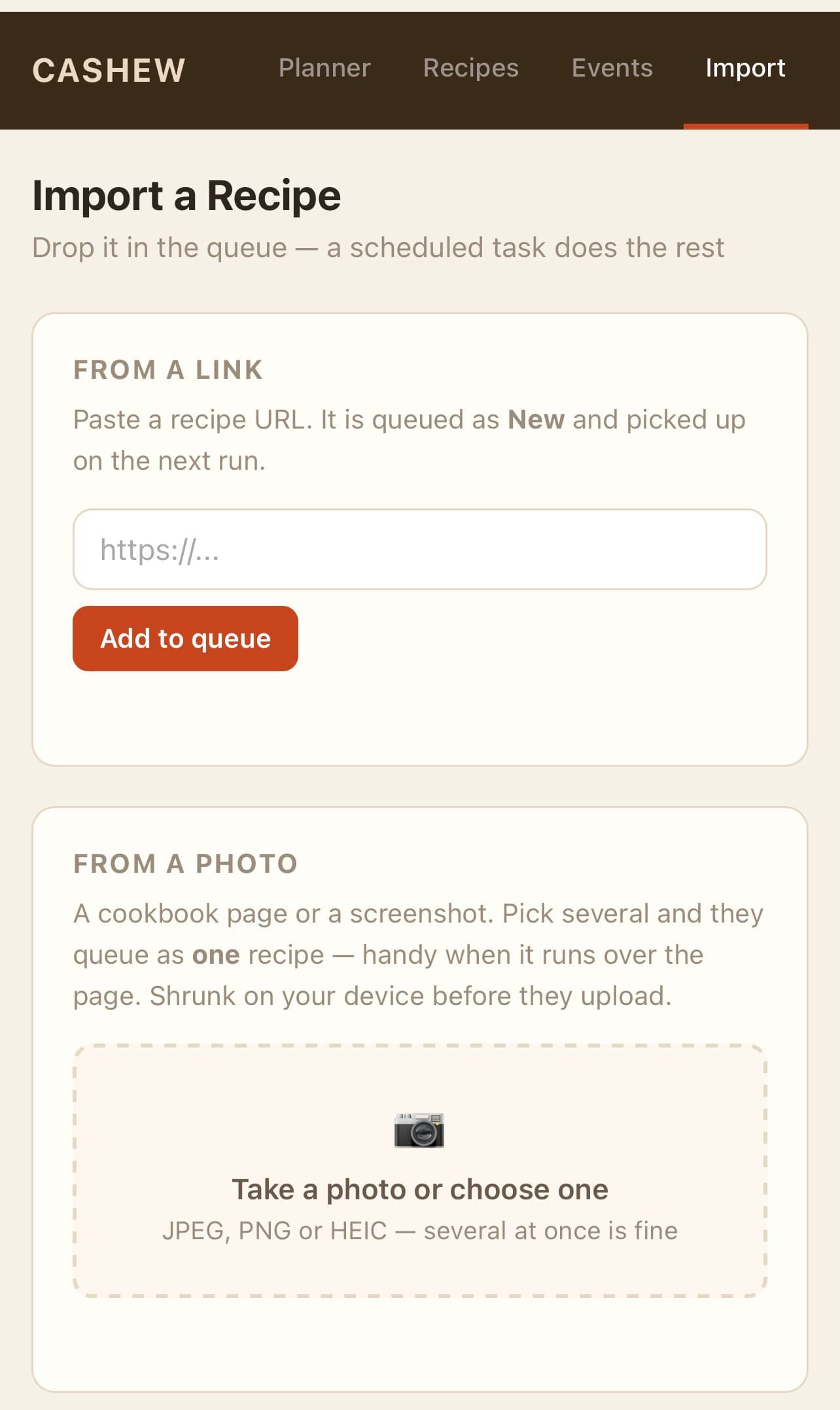 screen shot of the "import this recipe" page screen shot of the "import this recipe" page