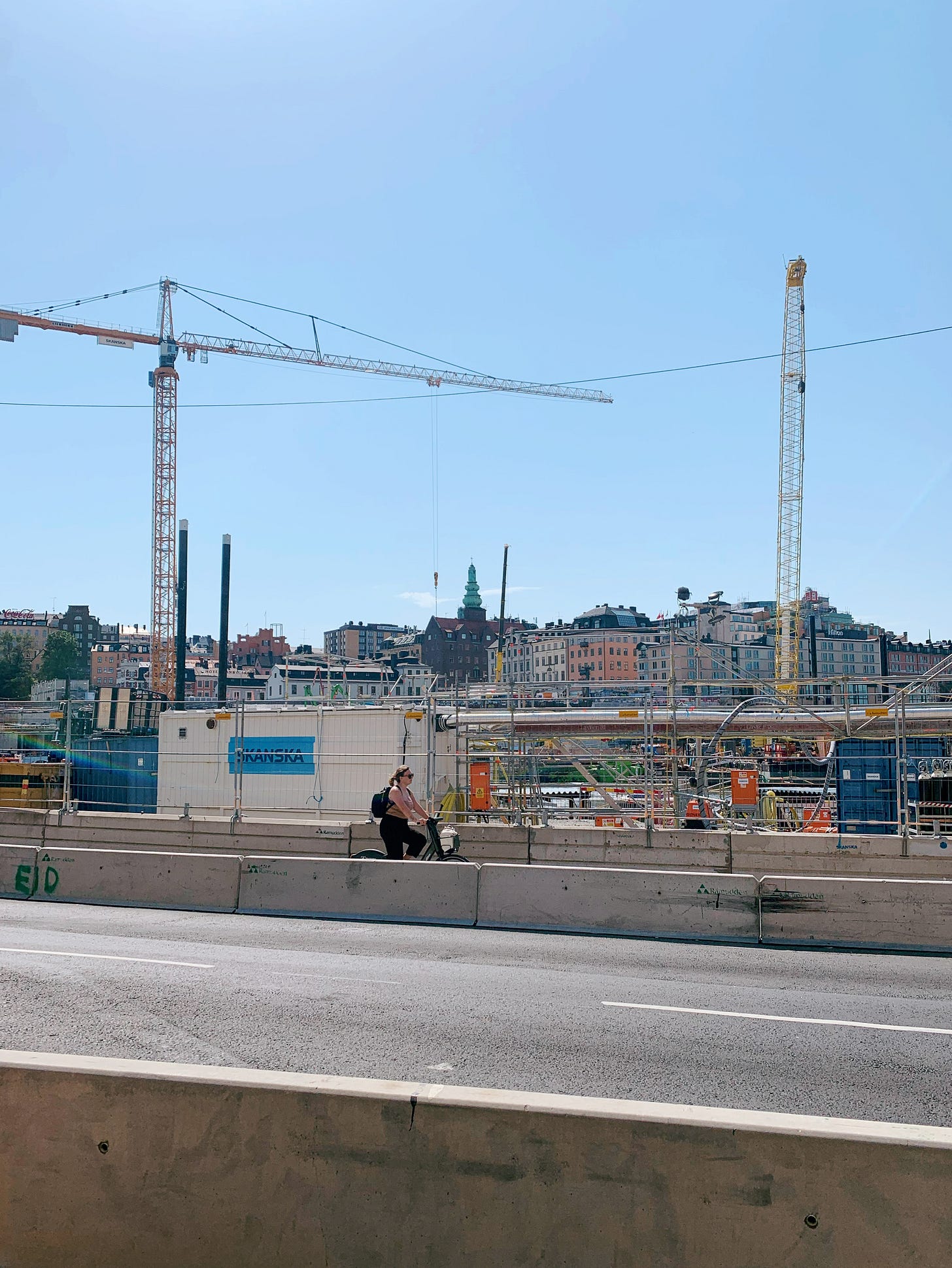 New Slussen construction cranes, with Stocholm's Sodermalm neighborhood in the background
