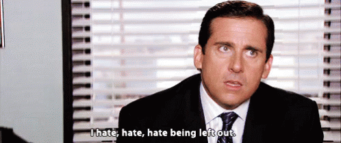 a man in a suit and tie is saying " i hate hate hate being left out "