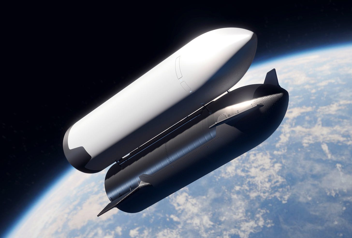 A render of SpaceX’s Starship refueling a tanker variant of the upper-stage in Earth orbit.