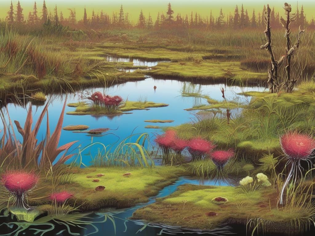 Swamp Paradise: A Pond's Ecosystem in Nature's Palette