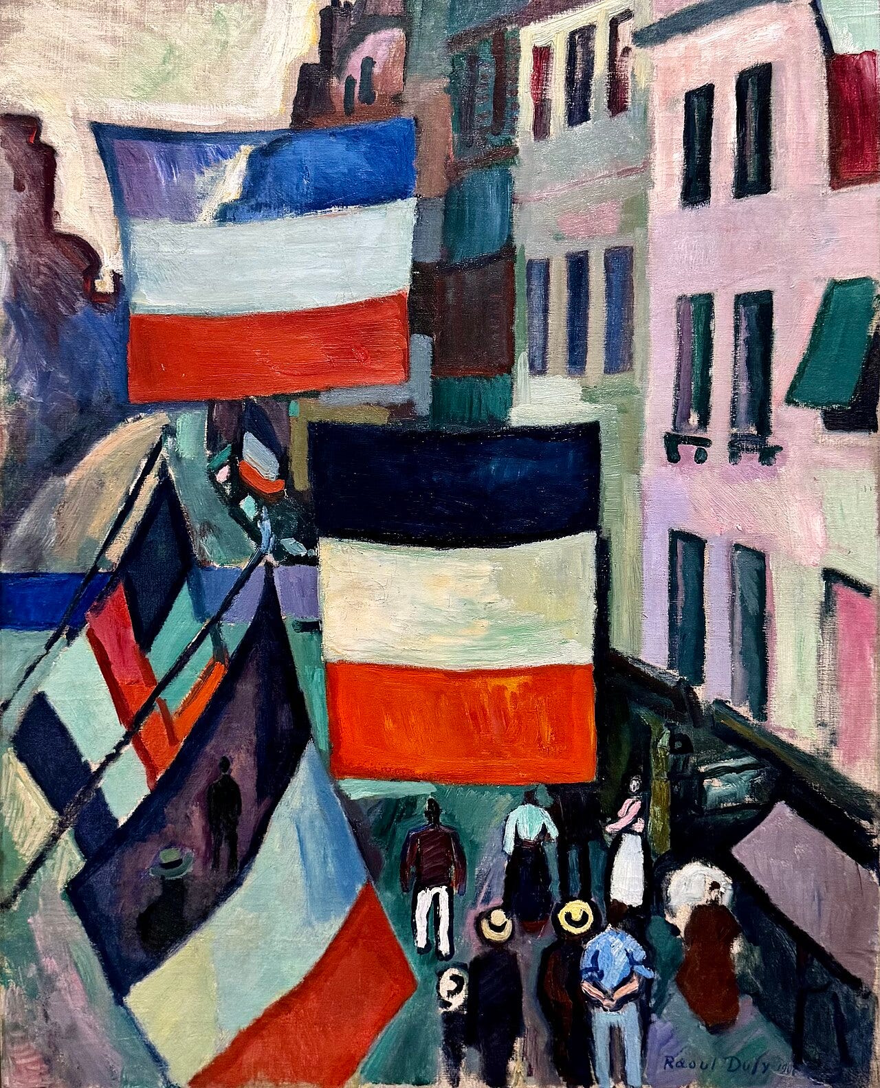 Dufy painting of a street in Le Havre decorated with flags for Bastille Day