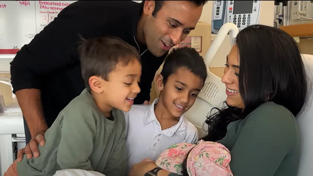 Vivek Ramaswamy and family in a recent advertisement Vivek Ramaswamy and family in a recent advertisement