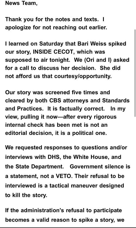Sharyn Alfonsi's email to her CBS News / 60 Minutes colleagues, which went viral this week.