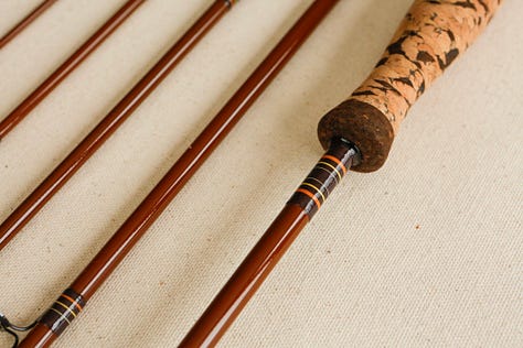 A custom 4wt fiberglass fishing rod with styling inspired by a 1970s Ford Bronco.