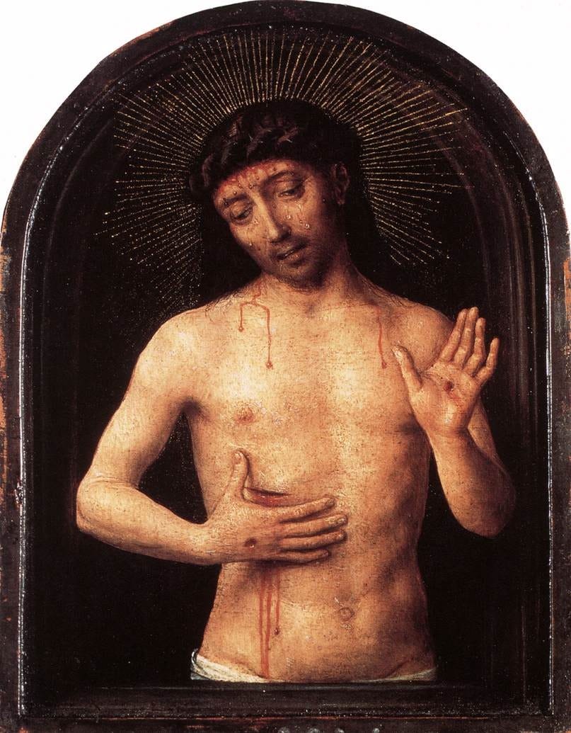 The Man of Sorrows in the Arms of the Virgin - Hans Memling | Artera