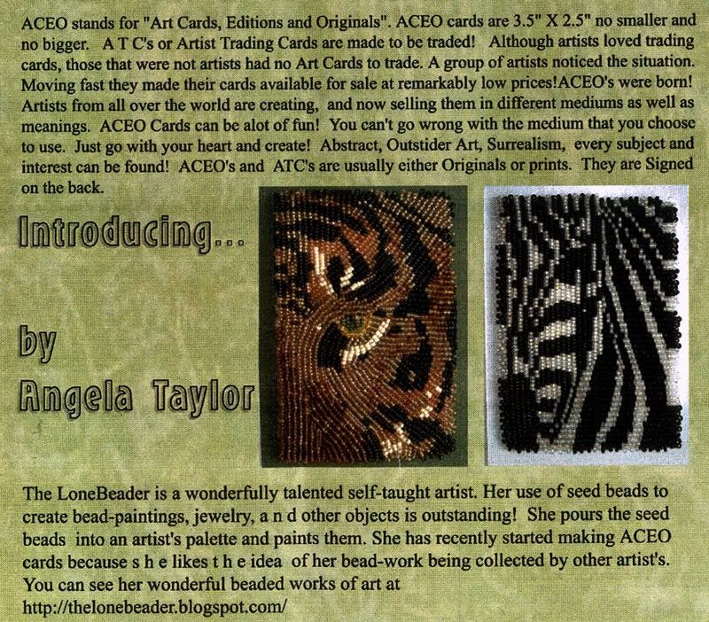 ACEO Magazine artist trading cards the lone beader bead embroidery mini bead painting zebra tiger ACEO Magazine artist trading cards the lone beader bead embroidery mini bead painting zebra tiger