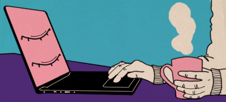 Animated illustration of a person using a laptop, which has two blinking eyes on the screen staring back at the user. Animated illustration of a person using a laptop, which has two blinking eyes on the screen staring back at the user.