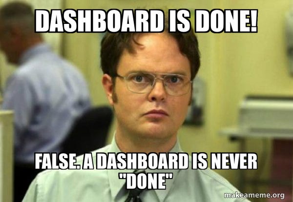 DASHBOARD IS DONE! FALSE. A DASHBOARD IS NEVER "DONE" - Schrute Facts ...