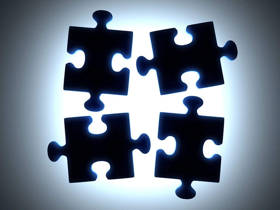 4 pieces of a puzzle representing 4 tools in advancing leadership skills.