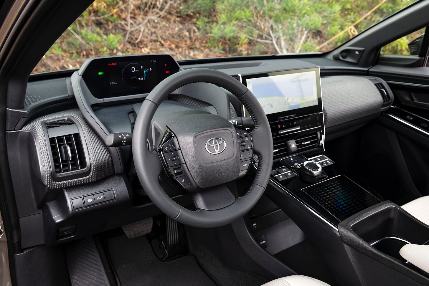 2022 Toyota bZ4X interior steering wheel and center console