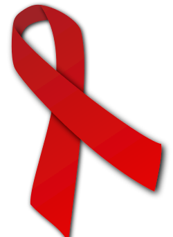 A red ribbon in the shape of a bow