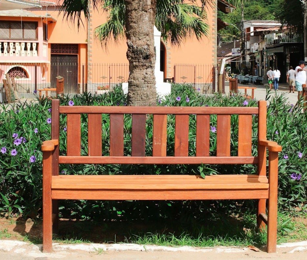 a bench sits unoccupied