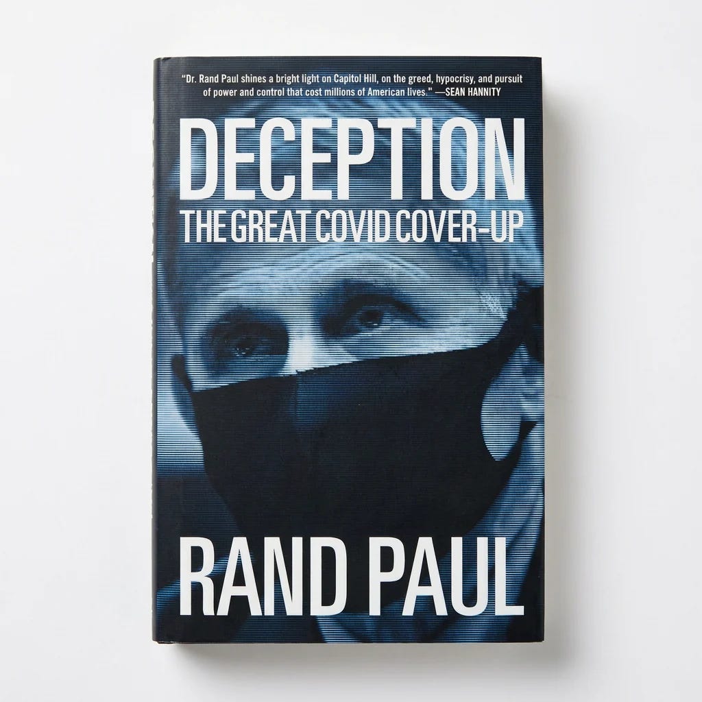 Cover of Deception: The Great Covid Cover-Up by Rand Paul, showing a masked face