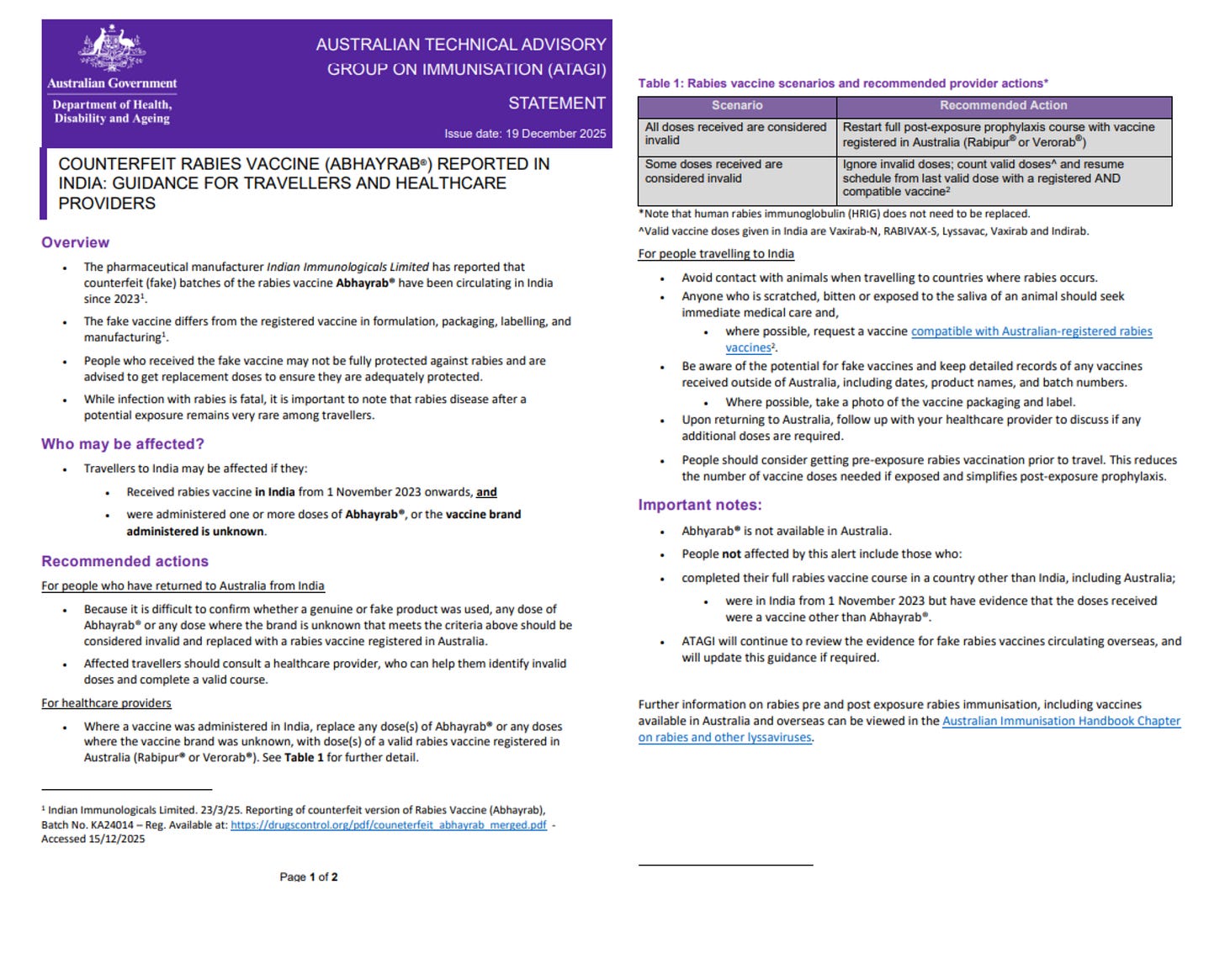 Australia issues health alert on fake rabies vaccine, Abhayrab®, in India