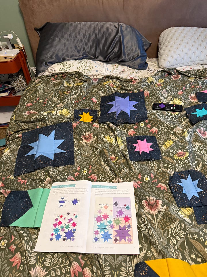 quilt blocks arranged before sewing