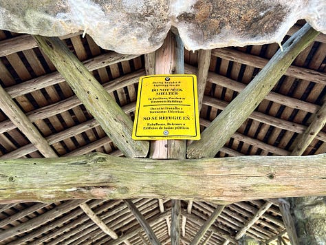 train, picnic tables, display, inside