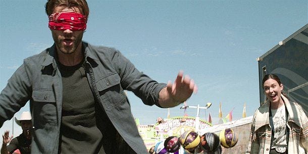 Blind folded Jared Padalecki takes orders from Cassie on Walker set. Blind folded Jared Padalecki takes orders from Cassie on Walker set.