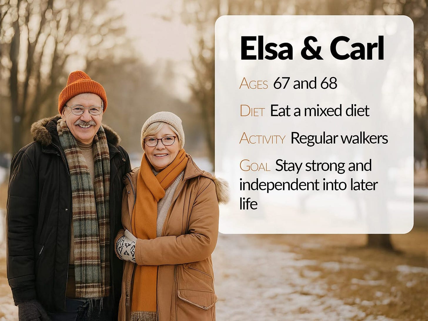 An image of Elsa and Carl, a couple in their sixties, determined to stay strong as they get older. An image of Elsa and Carl, a couple in their sixties, determined to stay strong as they get older.