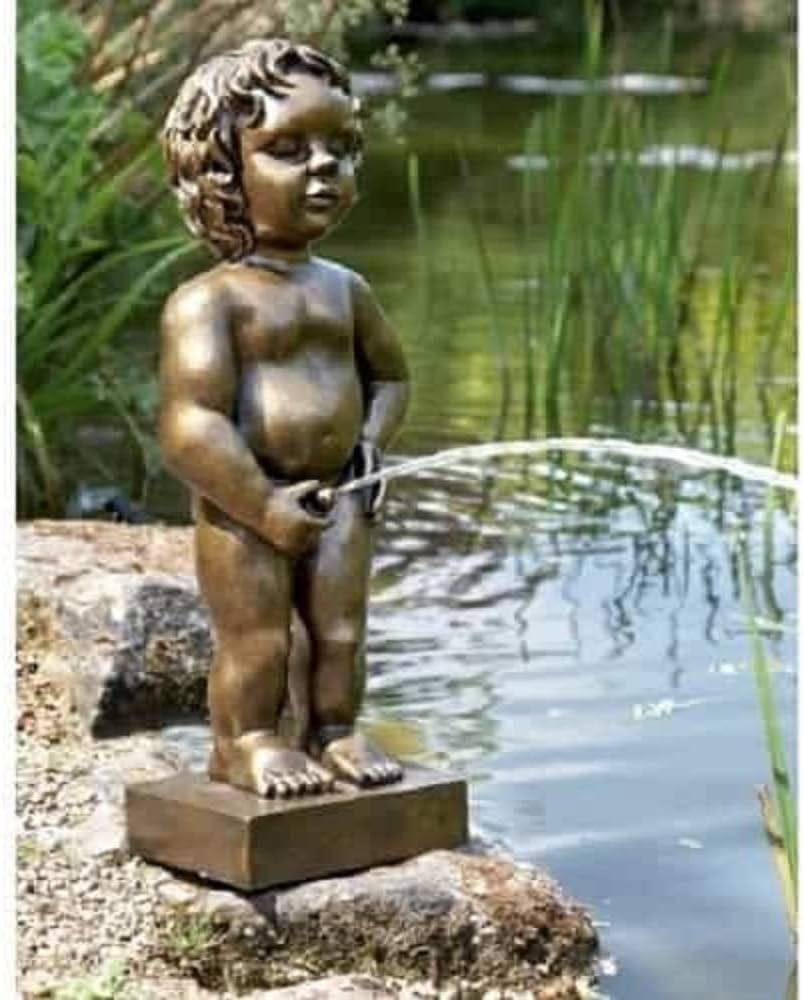 Belgium Boy Manneken PIS Pond Statue Spitter Fountain Water Feature Gold  Color Stands 24 Inch Tall, Water Garden Ponds, Polyresin Waterscape  Sculpture
