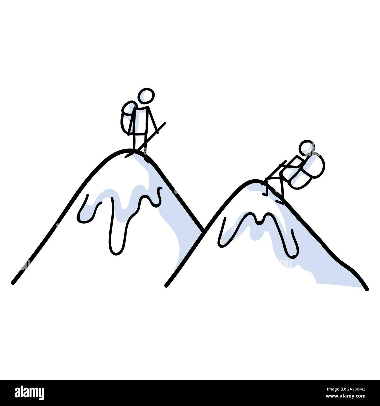 Hiking stick figure on mountain line art icon. Carrying backpack, piggyback  ride, track pole . Outdoor leisure walking, climbing and trekking Stock  Vector Image & Art - Alamy