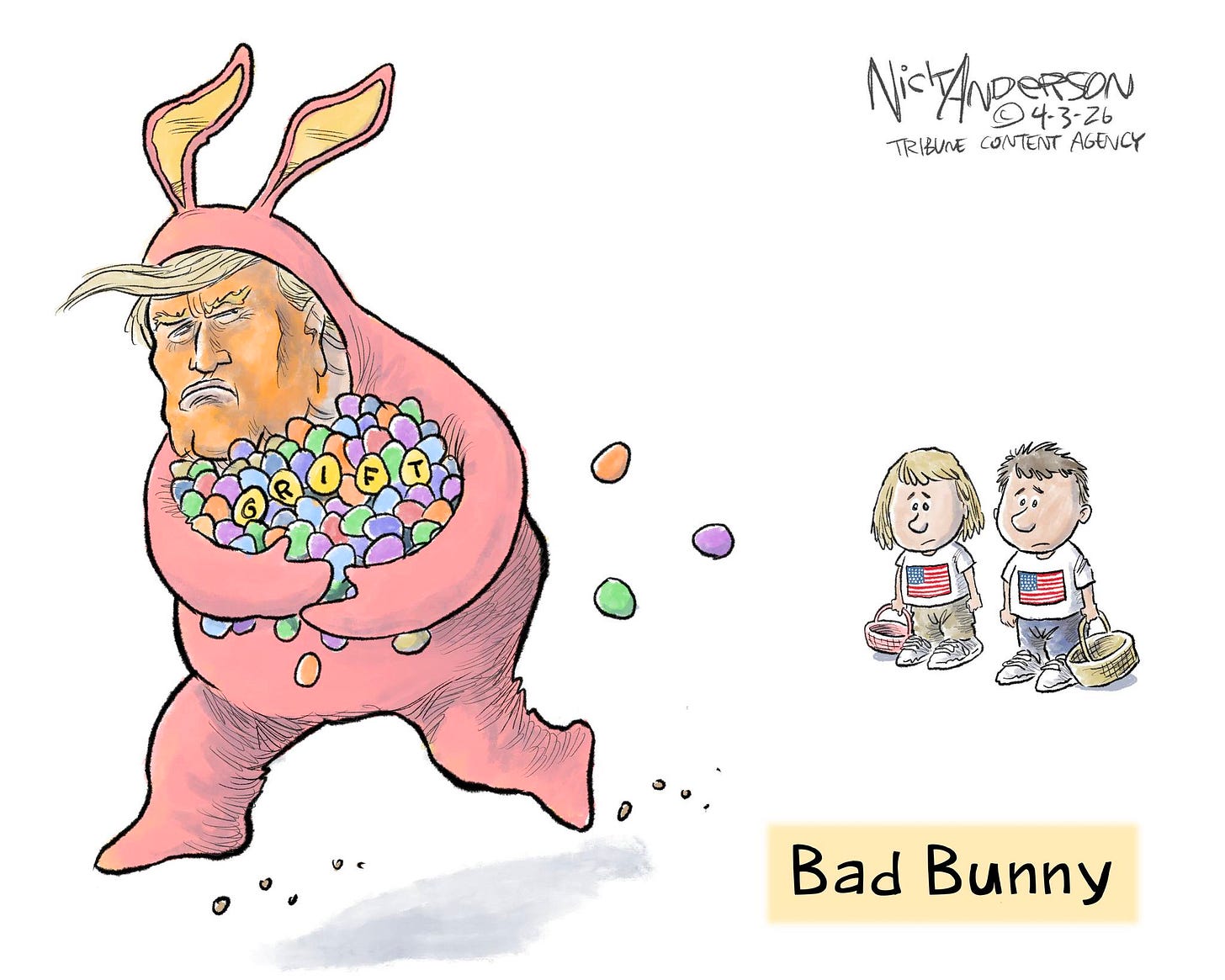 May be pop art of text that says 'NisANDEREON Nicty 104-3-26 04-3-26 TRIBUNE TRIEUNECONTENTAGENCY CONTENT AGENCY Bad Bunny'