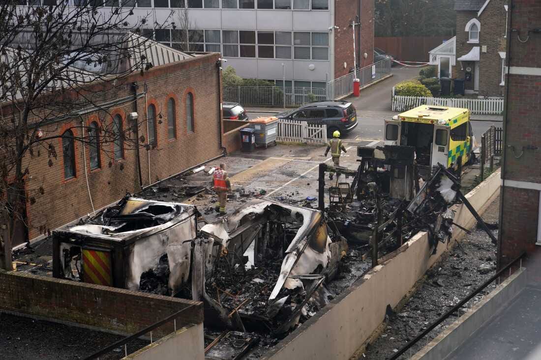 View at burnt Ambulances in a car park at Golders Green in London, Monday, March 23, 2026 after an apparent arson attack on four vehicles belonging to a Jewish ambulance service, Hatzola Northwest, in London. View at burnt Ambulances in a car park at Golders Green in London, Monday, March 23, 2026 after an apparent arson attack on four vehicles belonging to a Jewish ambulance service, Hatzola Northwest, in London.