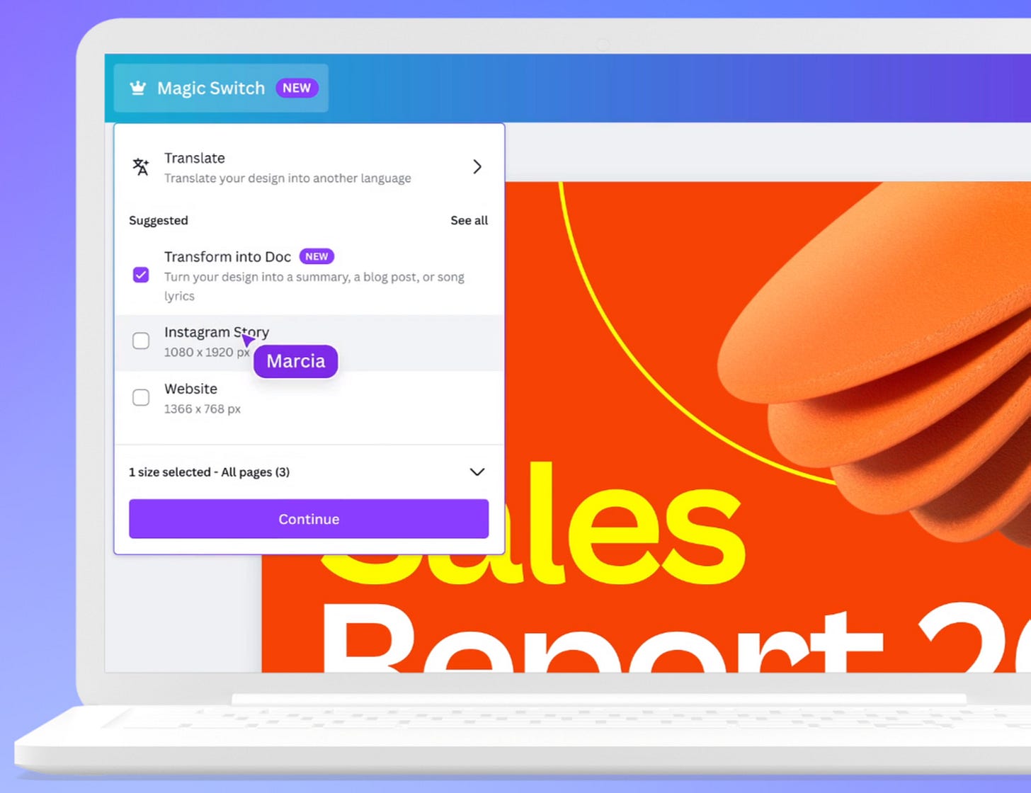 A screenshot of Canva’s new Magic Switch feature.