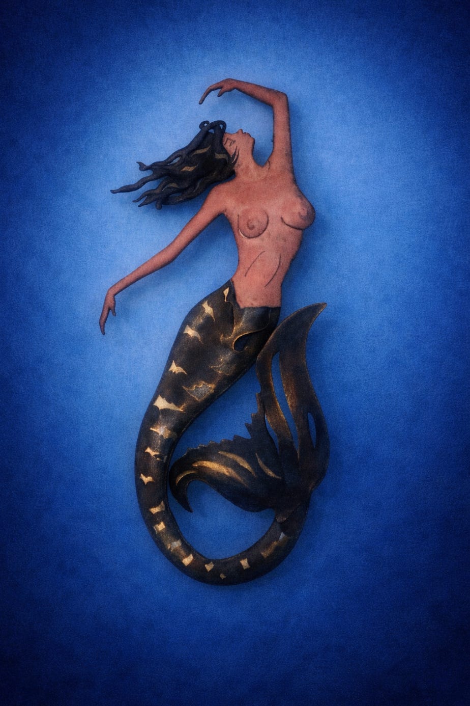 Artwork includes a mermaid image created by the artist, Rebecca Simone Schmitz (inspired by a longstanding personal sculpture), and a painting from the original album artwork, Rebecca Simone—The Persona and The Ghost, by Max Gold. No flashing or rapidly changing visuals are present. Artwork includes a mermaid image created by the artist, Rebecca Simone Schmitz (inspired by a longstanding personal sculpture), and a painting from the original album artwork, Rebecca Simone—The Persona and The Ghost, by Max Gold. No flashing or rapidly changing visuals are present.