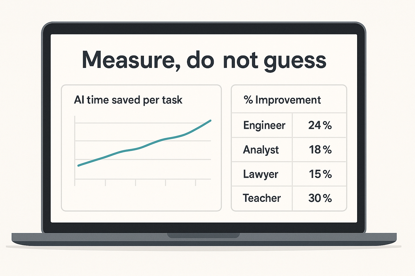 Dashboard visualising time savings from AI across several roles.