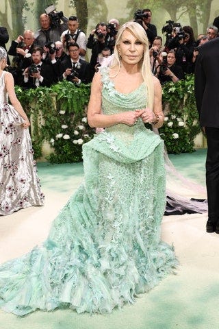 Image may contain Donatella Versace Person Adult Wedding Accessories Glasses Camera Electronics Clothing and Dress