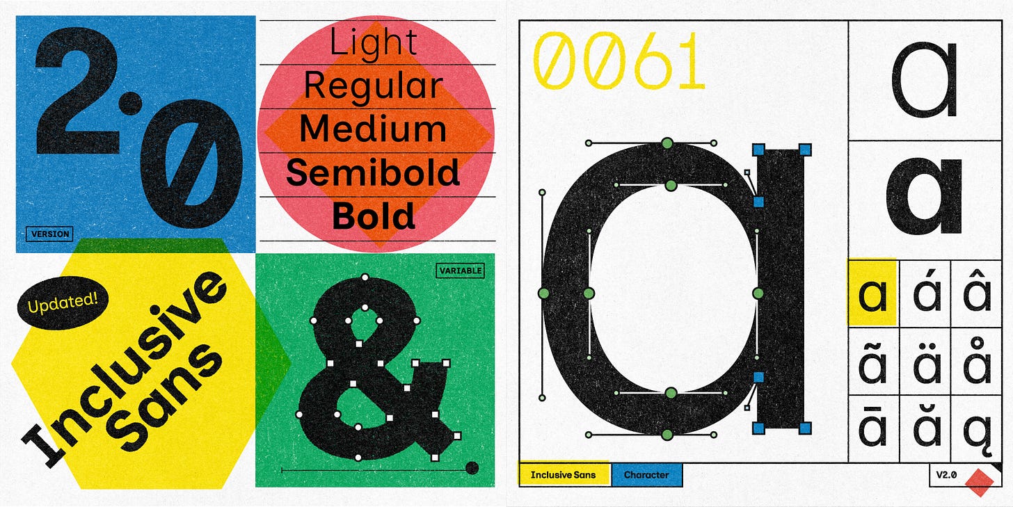 Inclusive Sans characters and text examples laid out