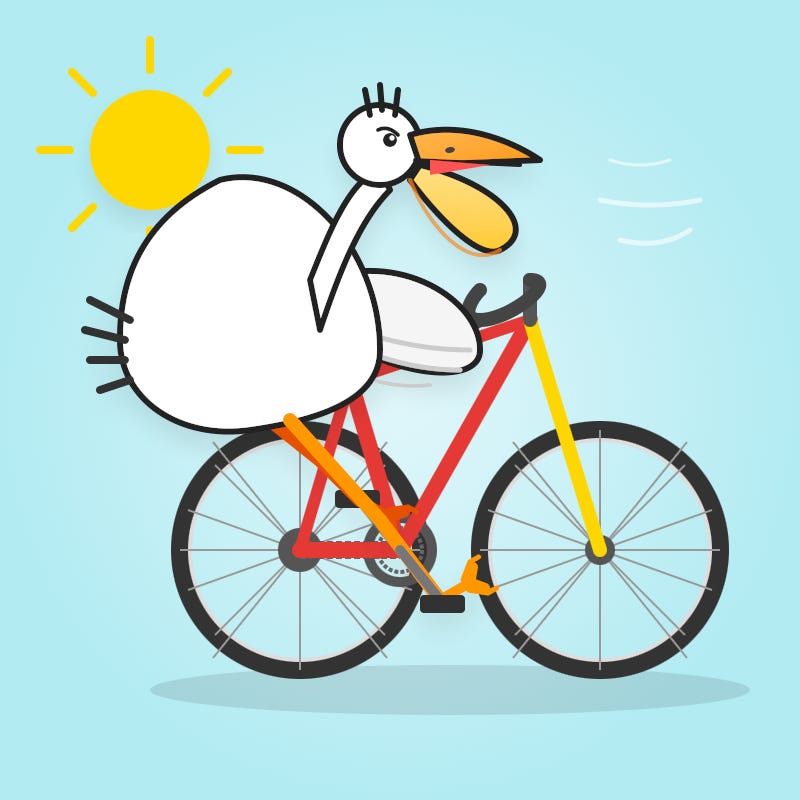 Another solid bicycle, albeit the spokes are a little jagged and the frame is compressed a bit. Pelican has gone a bit wrong - it has a VERY large body, only one wing, a weirdly hairy backside and generally loos like it was drown be a different artist from the bicycle.