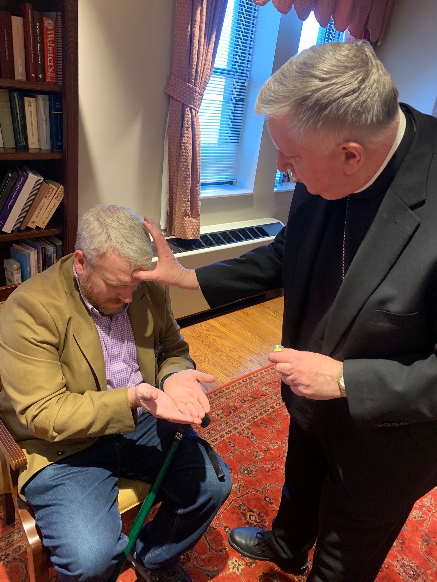 Adam Wright receives the Sacrament of Anointing of the Sick from the Archbishop during a time of illness. Adam Wright receives the Sacrament of Anointing of the Sick from the Archbishop during a time of illness.