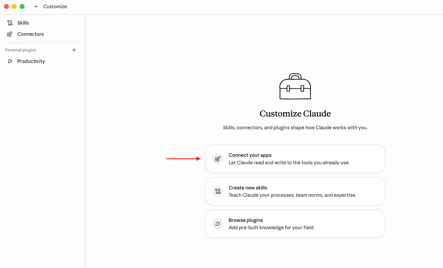 Claude Desktop showing Add Connectors