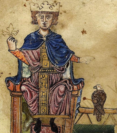 Image of Frederick II and his falcon. Εικόνα του Φρειδερίκου Β' και του γερακιού του.