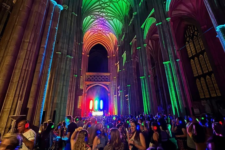 The Canterbury Cathedral silent disco underway on Aug. 15, 2026.