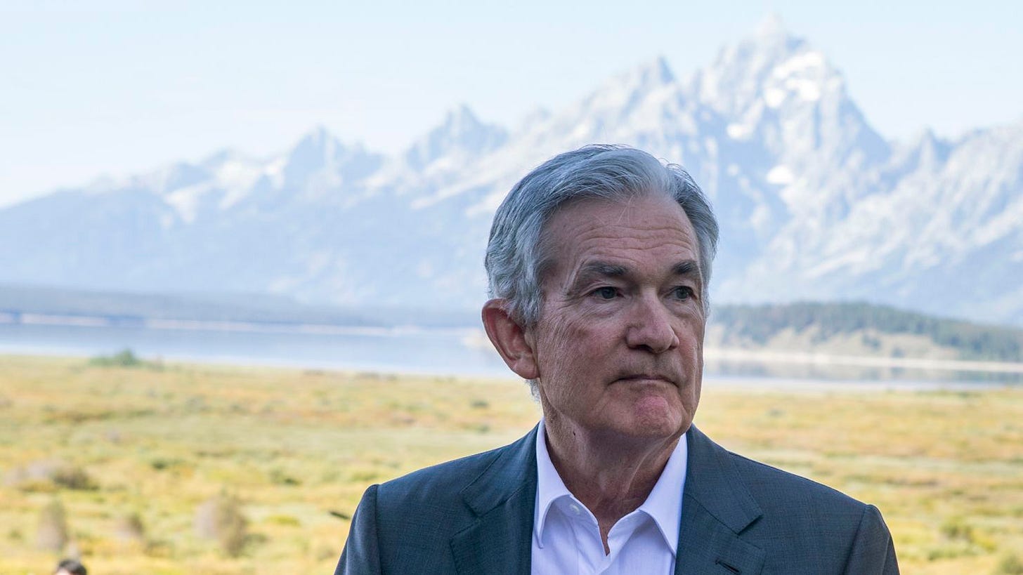 Federal Reserve Chair Jerome Powell takes a break during the Jackson Hole Economic Symposium in Wyoming on August 25, 2023.