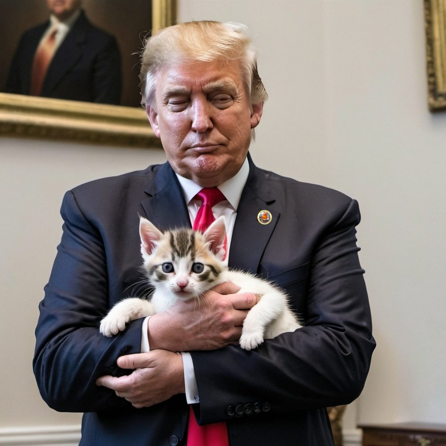 Trump holding a cat. Thanks to AI.
